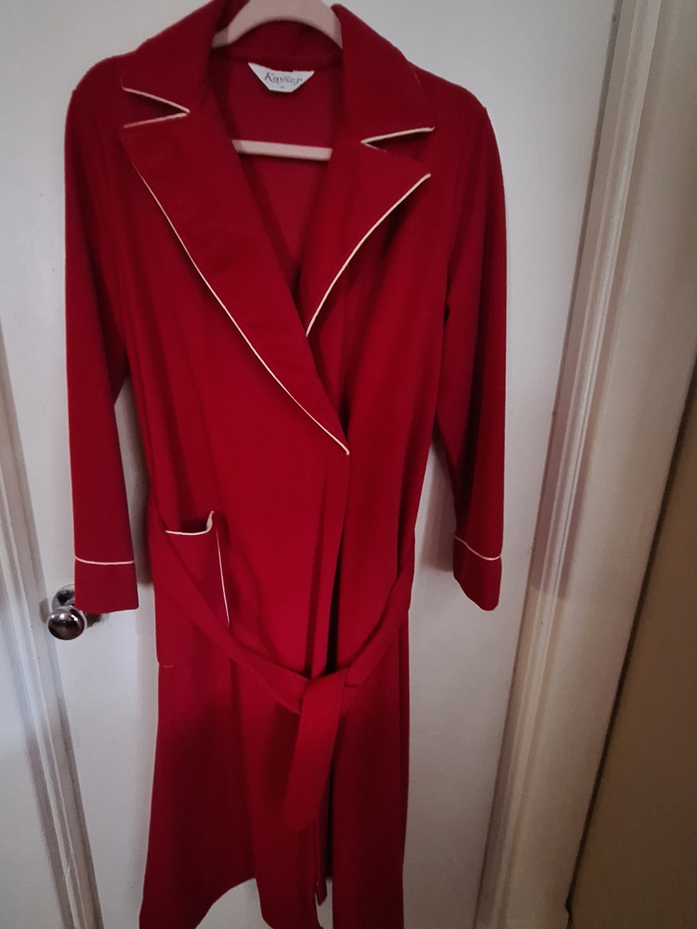 Kensie Women's Red Belted Satin-Trim Robe